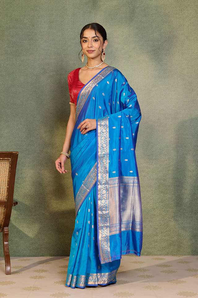 Blue Silk Viscose Cutwork Banarasi Saree thumbnail image number null