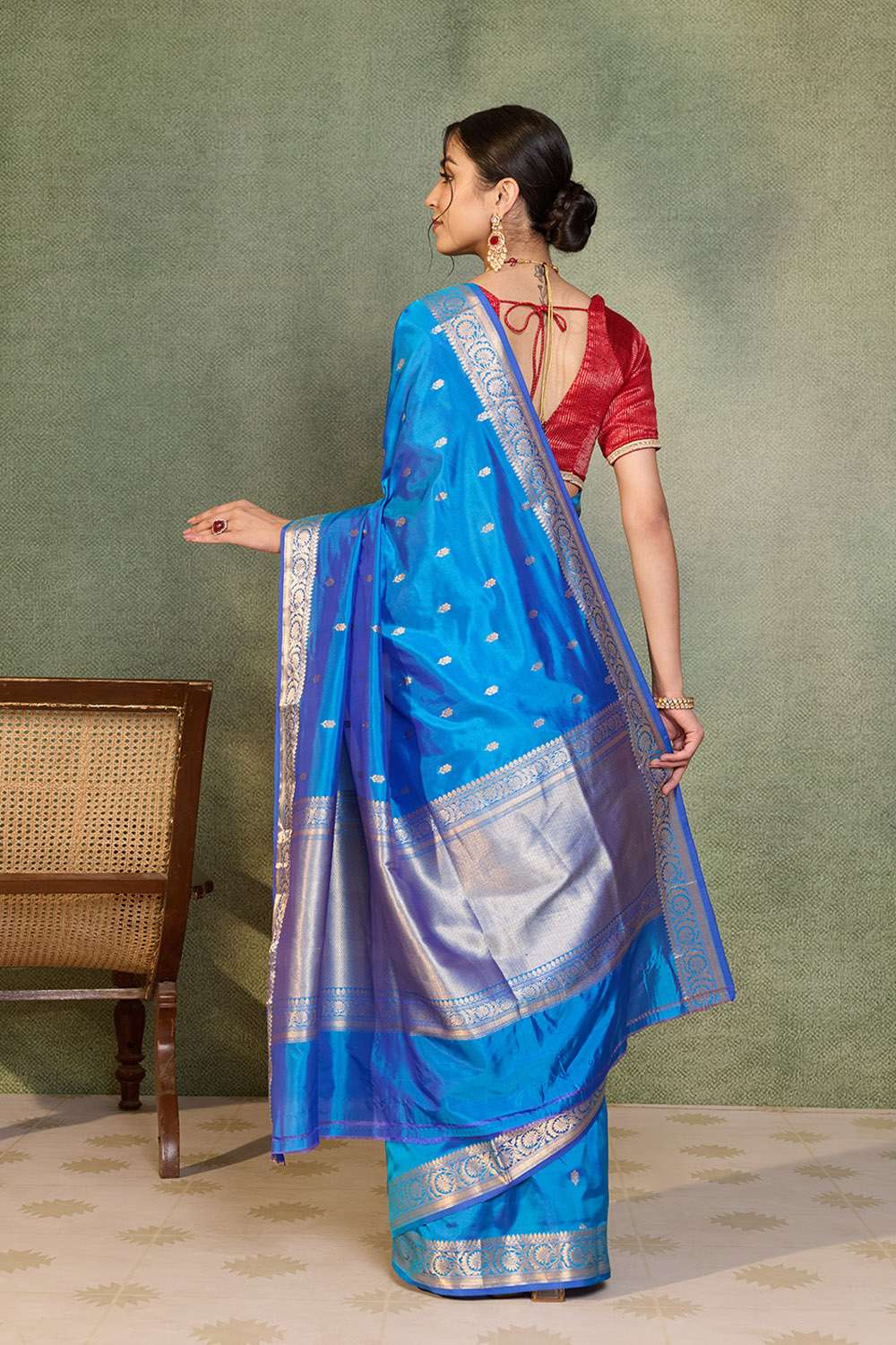Blue Silk Viscose Cutwork Banarasi Saree image number null
