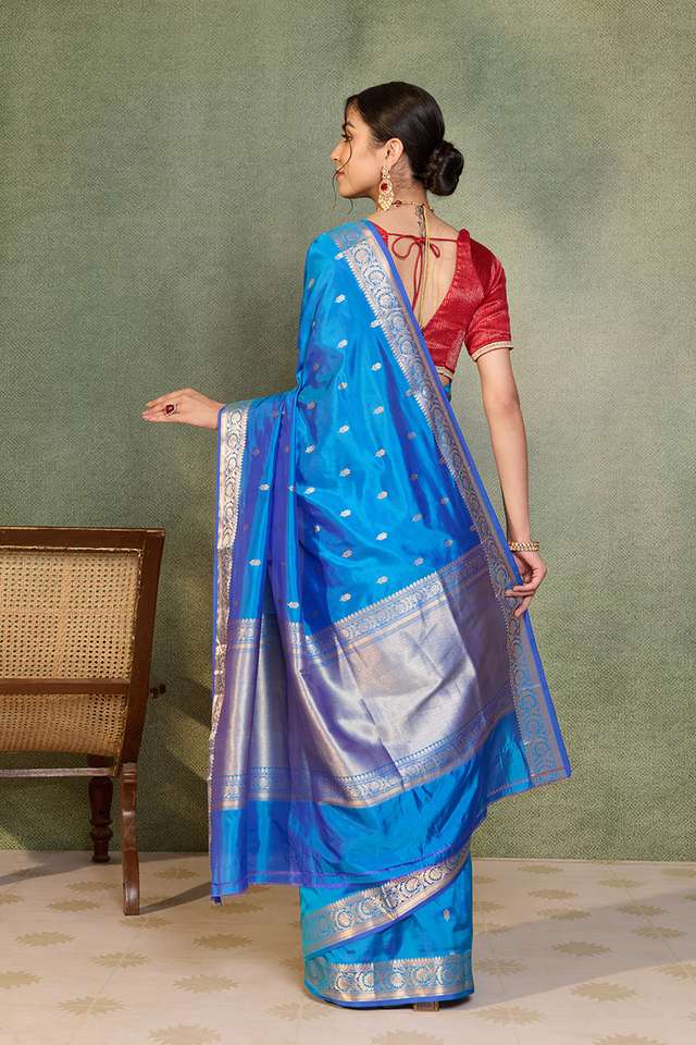 Blue Silk Viscose Cutwork Banarasi Saree thumbnail image number null