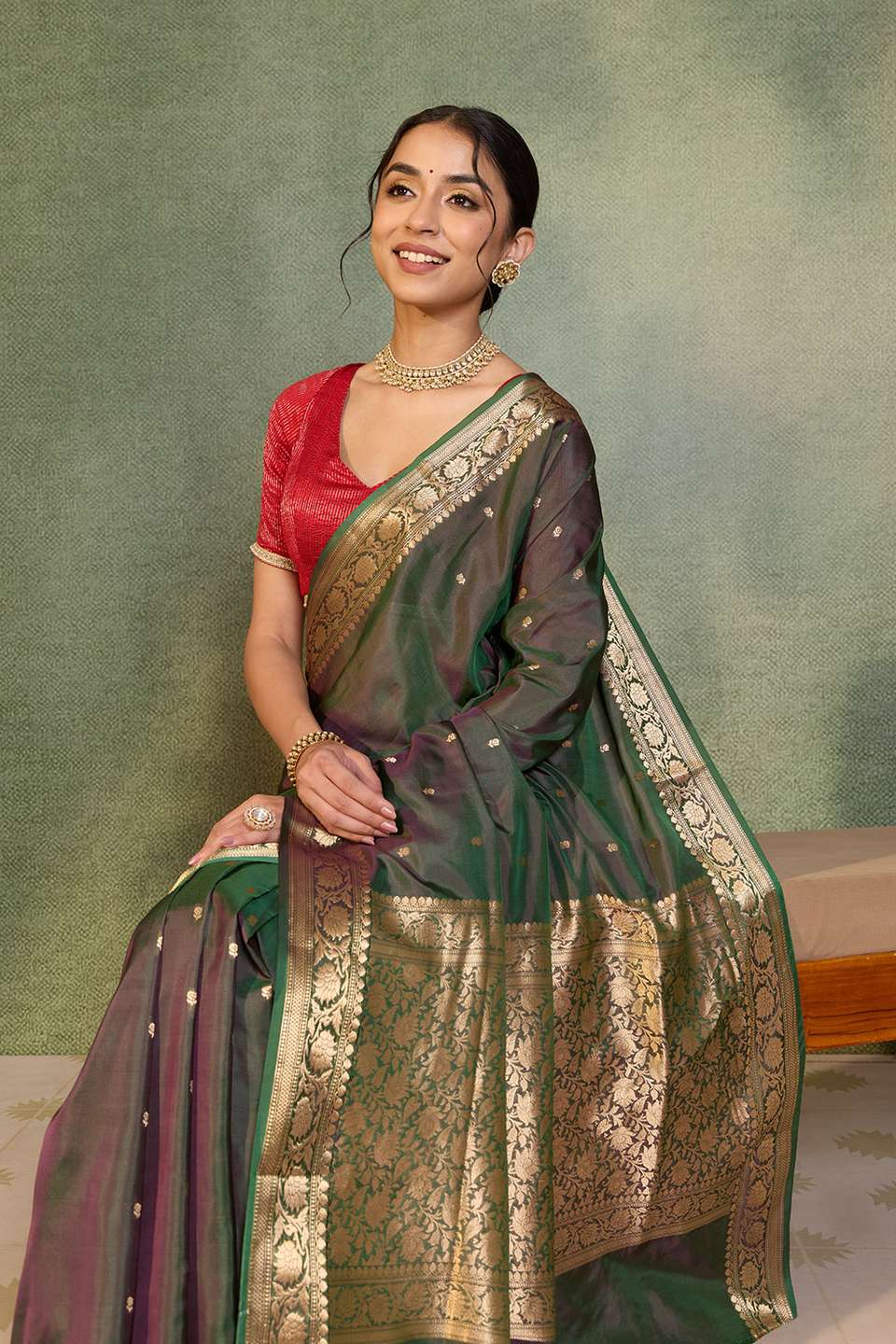Green Silk Viscose Cutwork Banarasi Saree