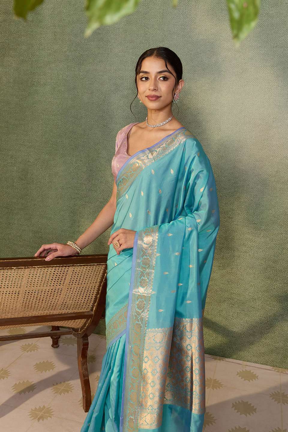 Light Blue Silk Viscose Cutwork Banarasi Saree