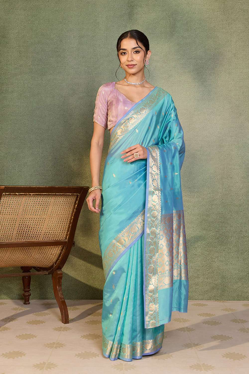 Light Blue Silk Viscose Cutwork Banarasi Saree image number null