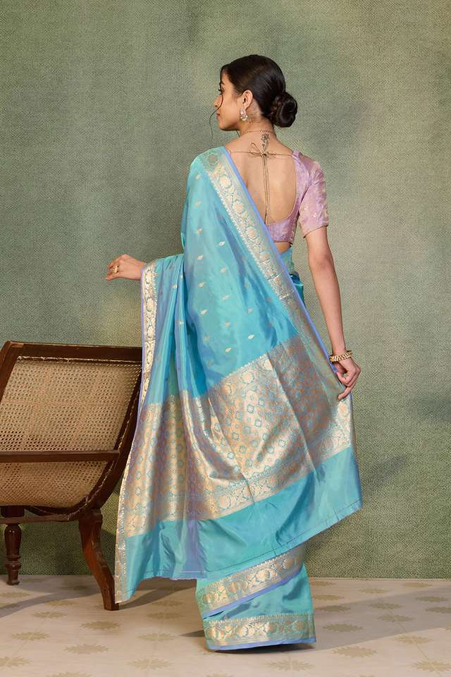 Light Blue Silk Viscose Cutwork Banarasi Saree thumbnail image number null