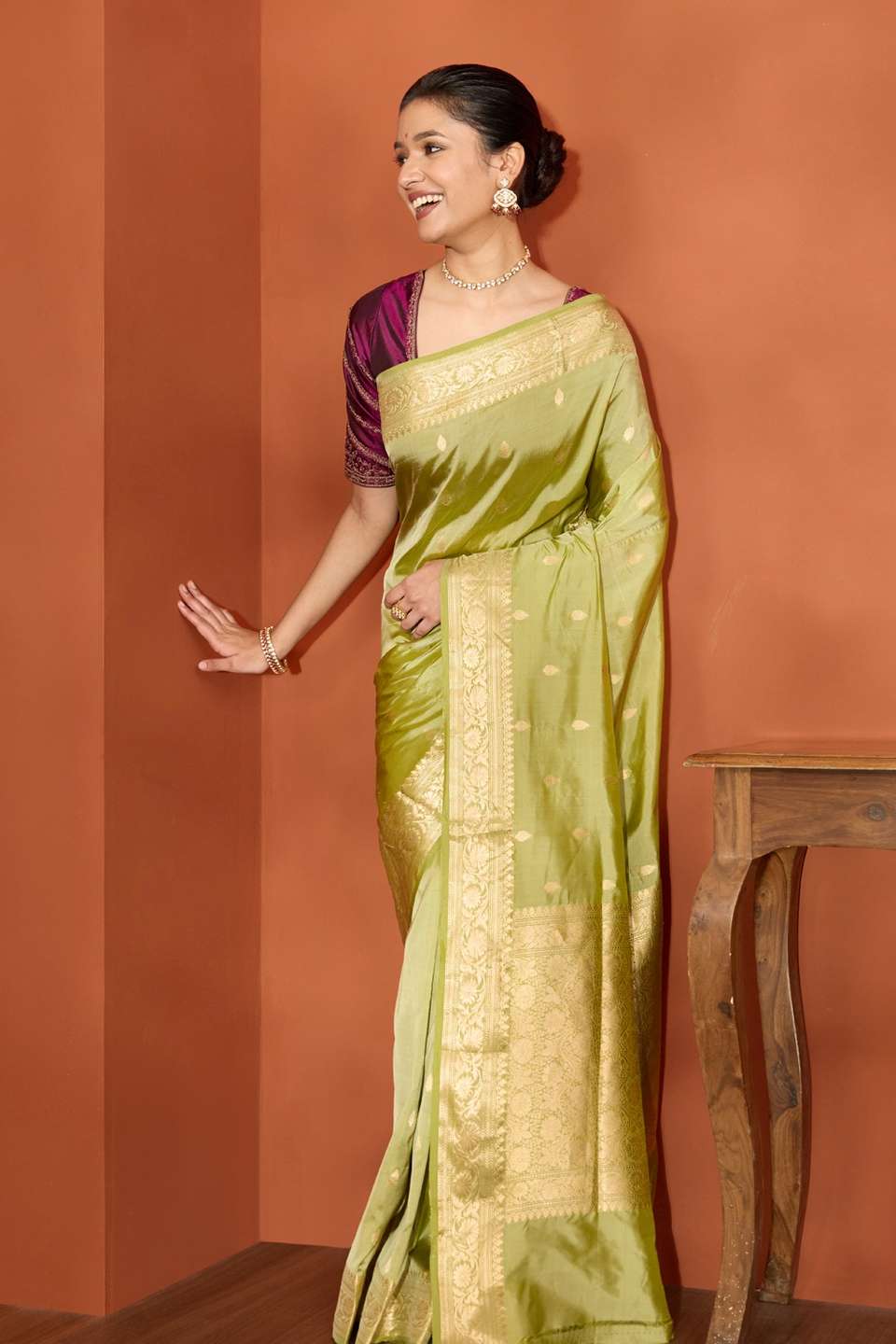 Light Green Silk Viscose Cutwork Banarasi Saree