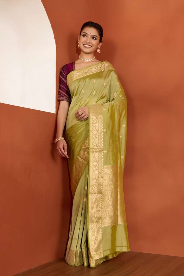 Light Green Silk Viscose Cutwork Banarasi Saree thumbnail image number null