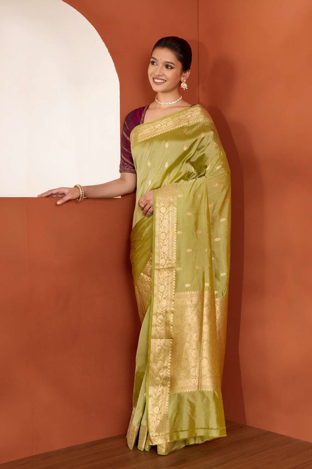 Light Green Silk Viscose Cutwork Banarasi Saree image number null