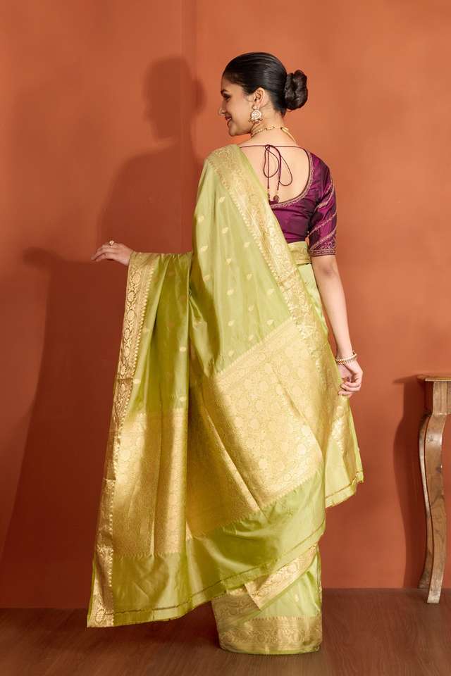 Light Green Silk Viscose Cutwork Banarasi Saree thumbnail image number null