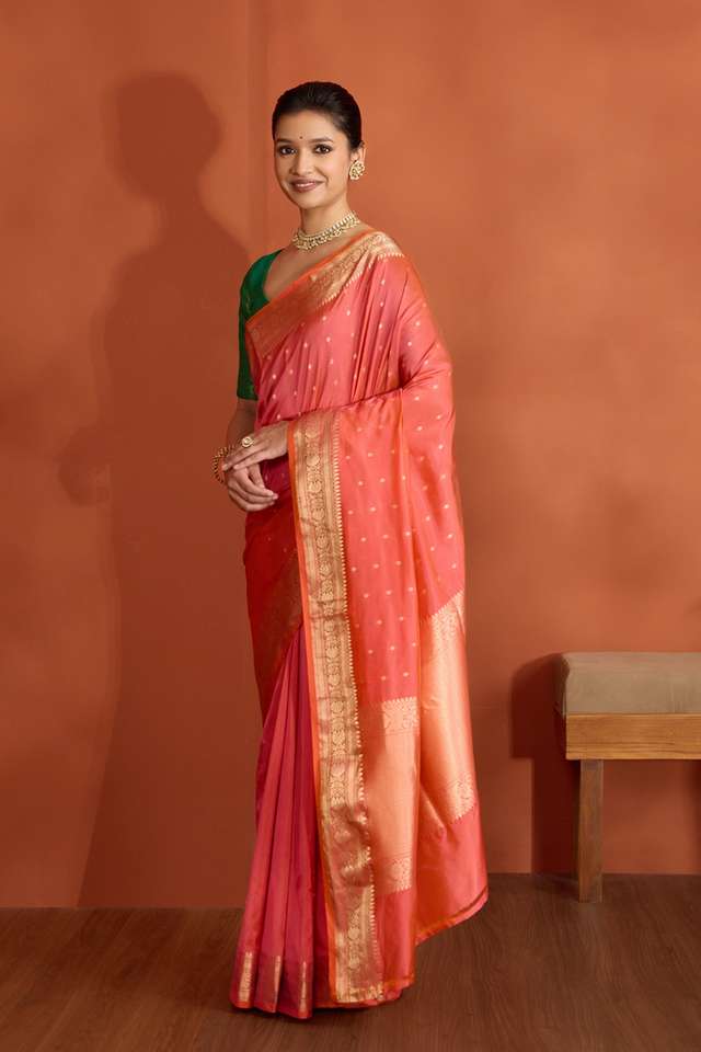 Pink Silk Viscose Cutwork Banarasi Saree thumbnail image number null