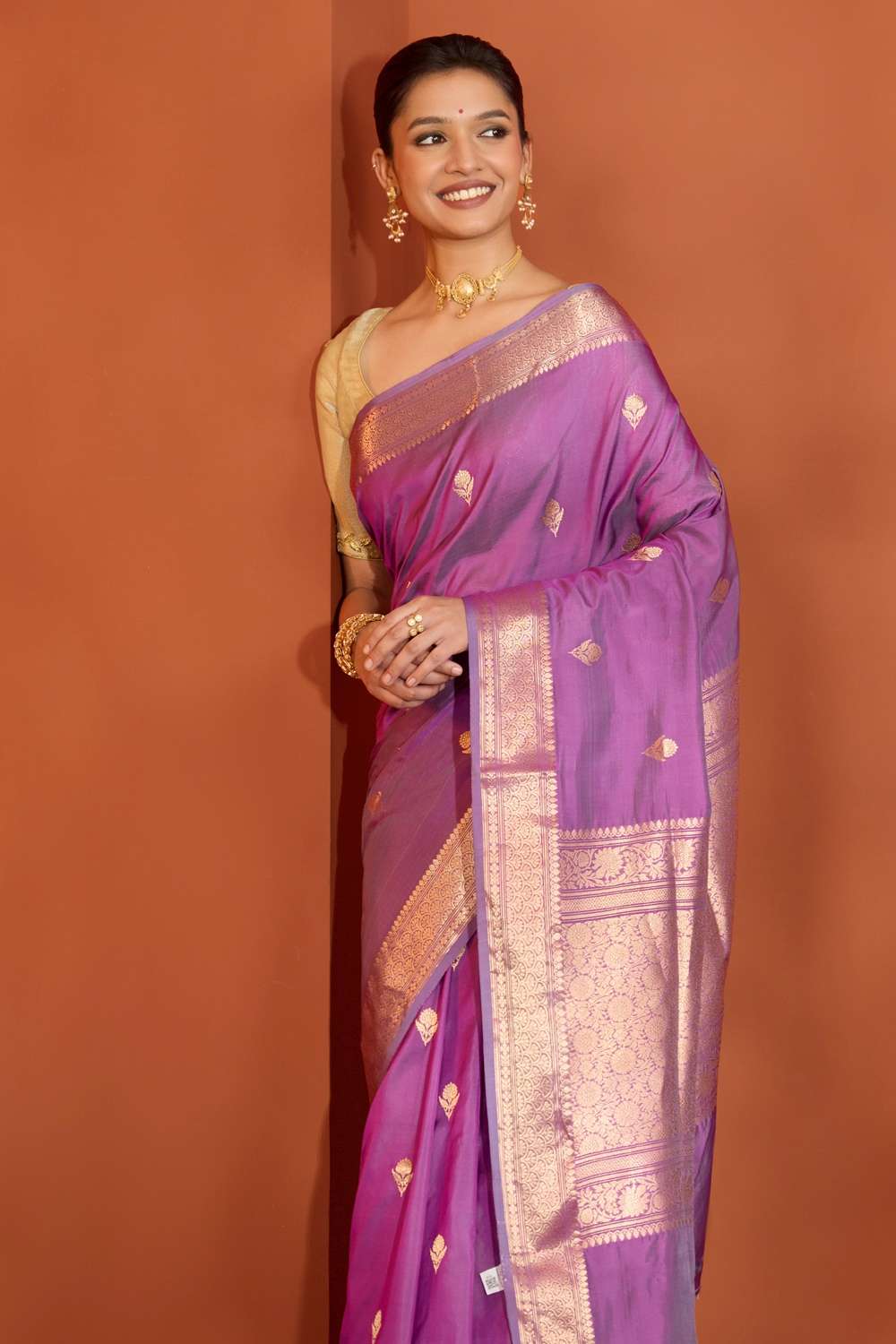 Violet Silk Viscose Kadwa Banarasi Saree image number null