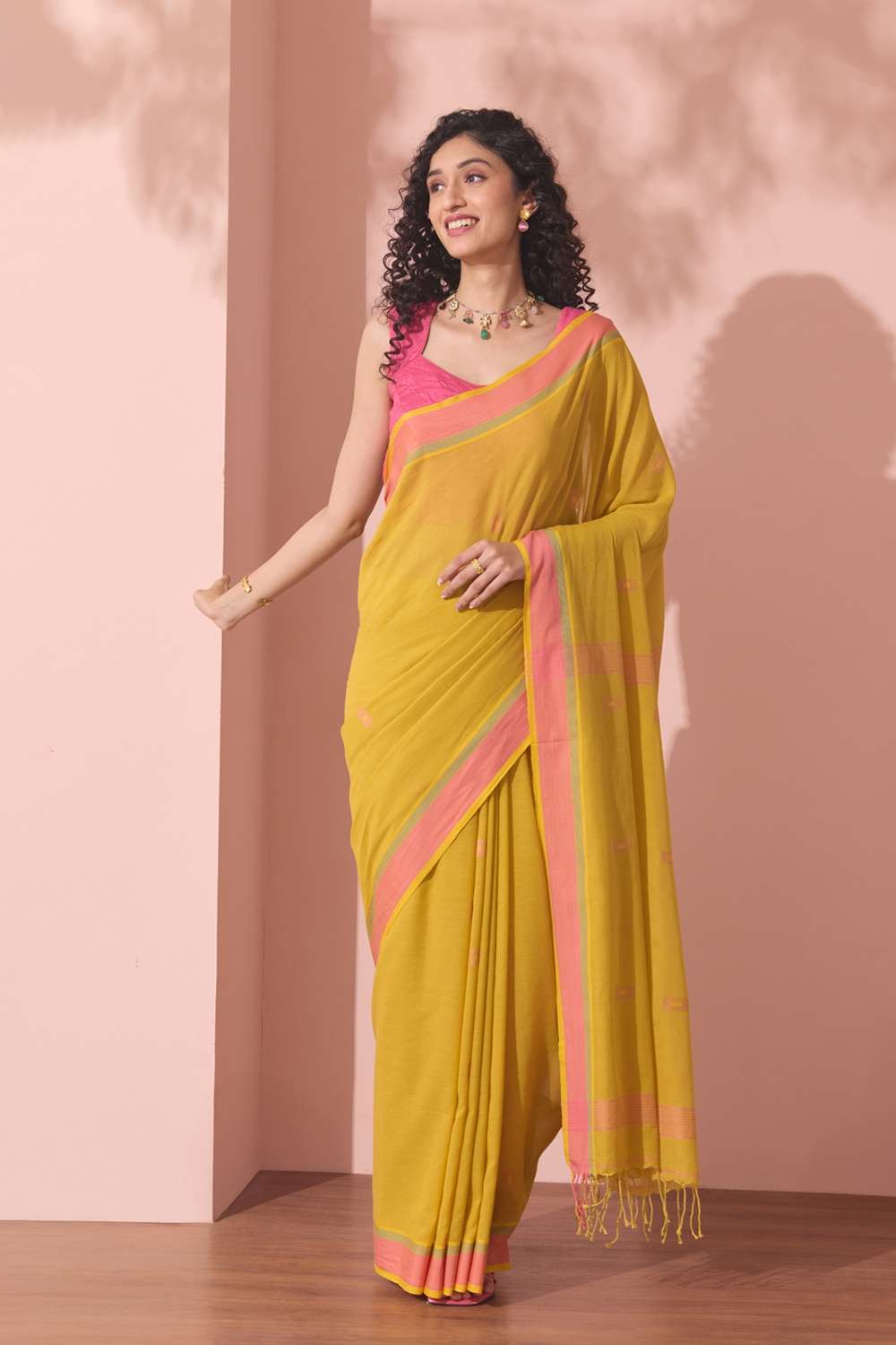 Yellow Woven Pure Cotton Bengal Saree image number null