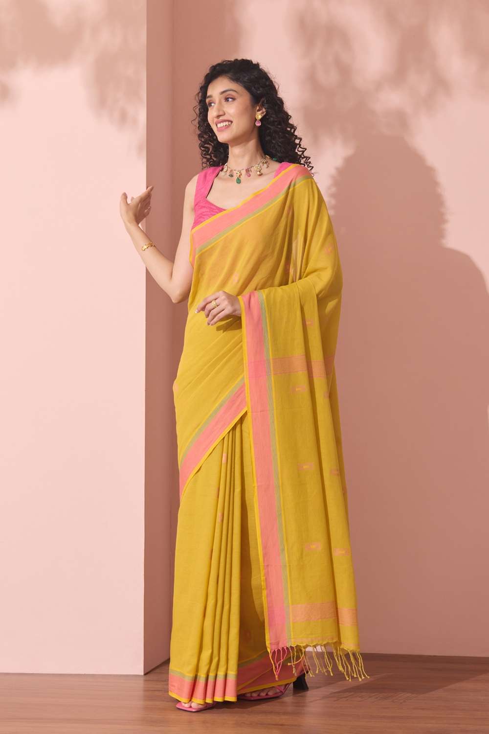 Yellow Woven Pure Cotton Bengal Saree image number null