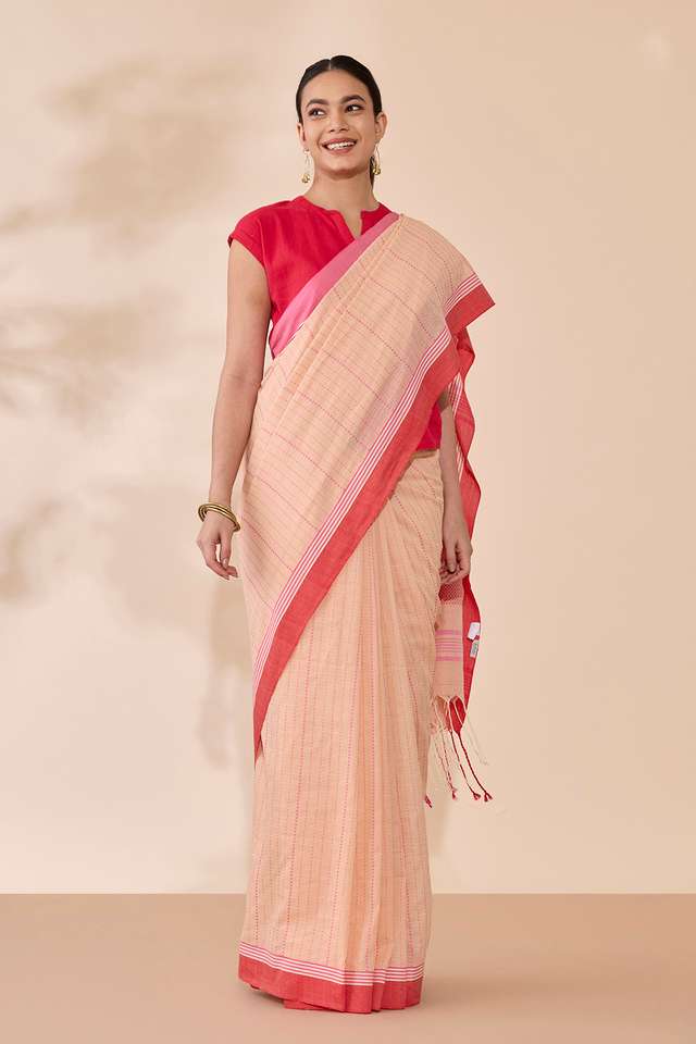 Beige Woven Pure Cotton Bengal Saree thumbnail image number null
