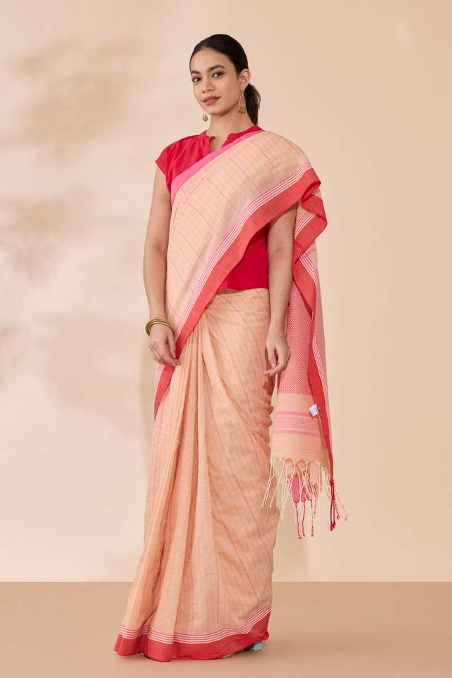 Beige Woven Pure Cotton Bengal Saree thumbnail image number null