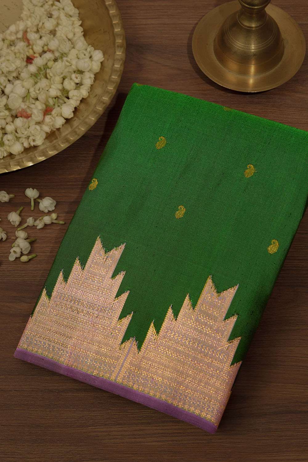 Dark Green Pure Silk Woven Kanjivaram Saree image number null