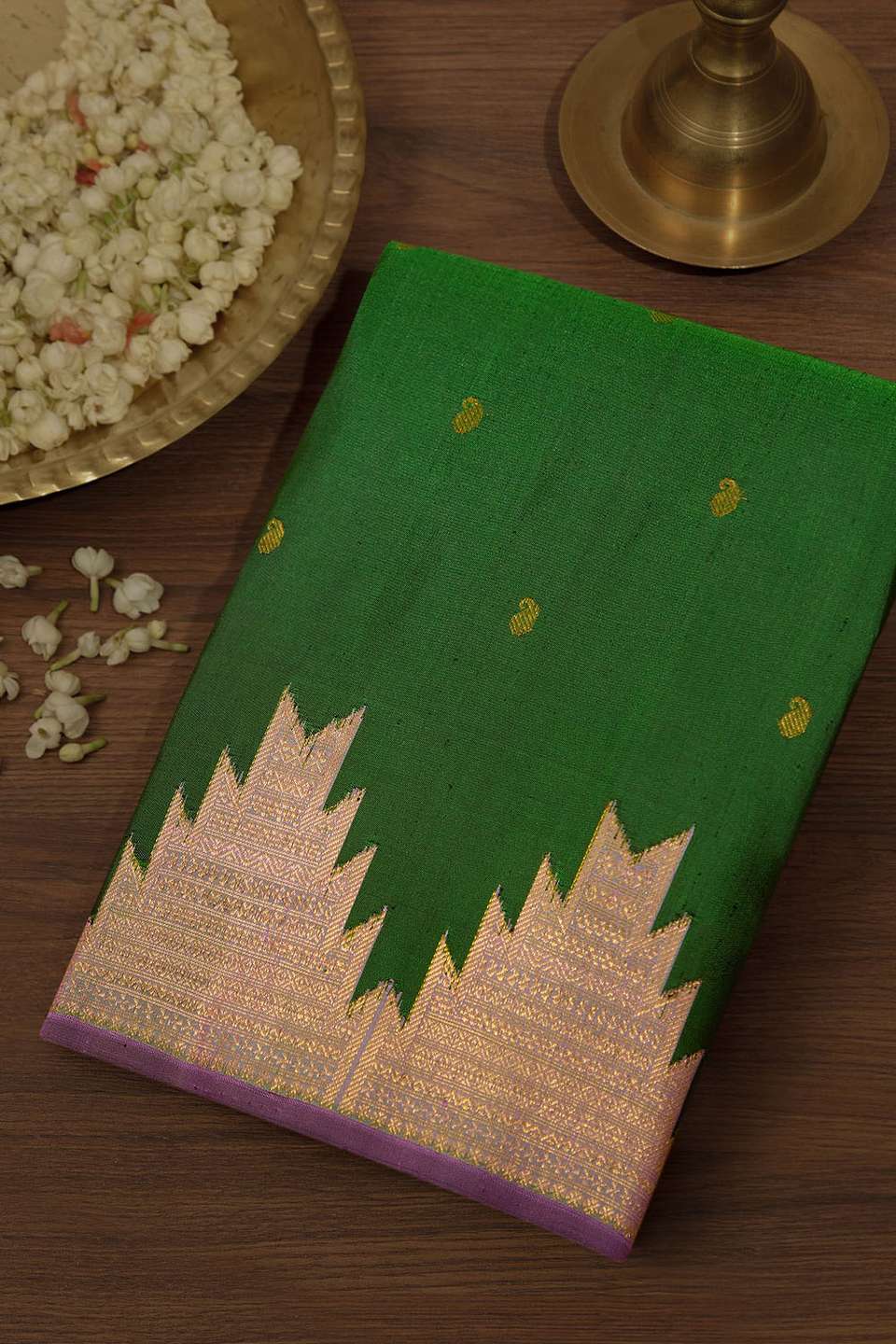 Dark Green Pure Silk Woven Kanjivaram Saree