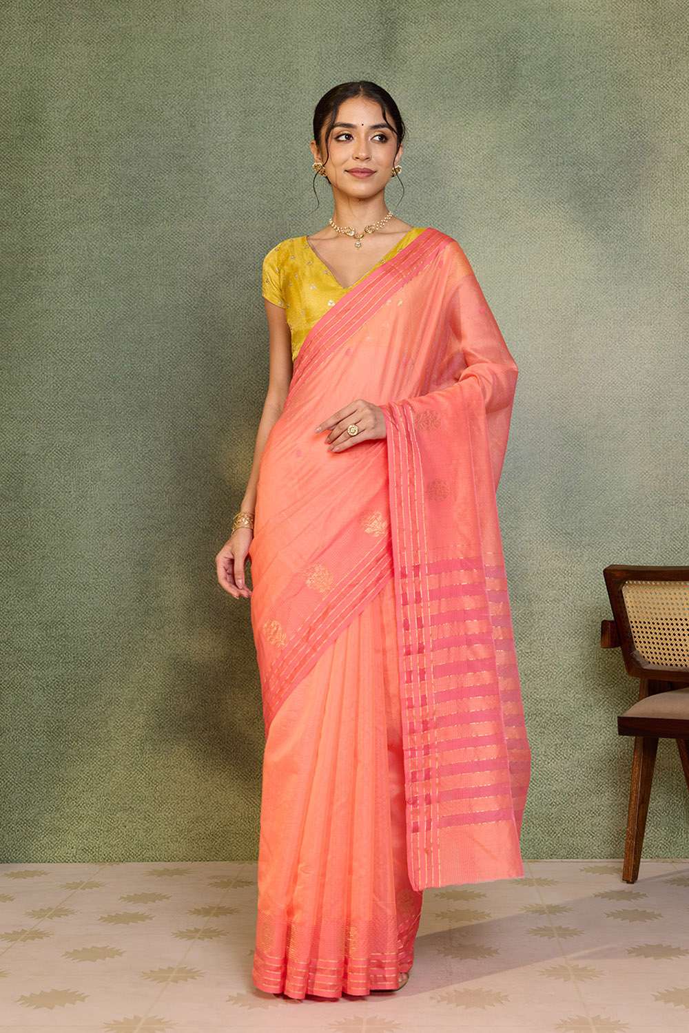 Orange Woven Pure Silk Cotton Chanderi Saree image number null