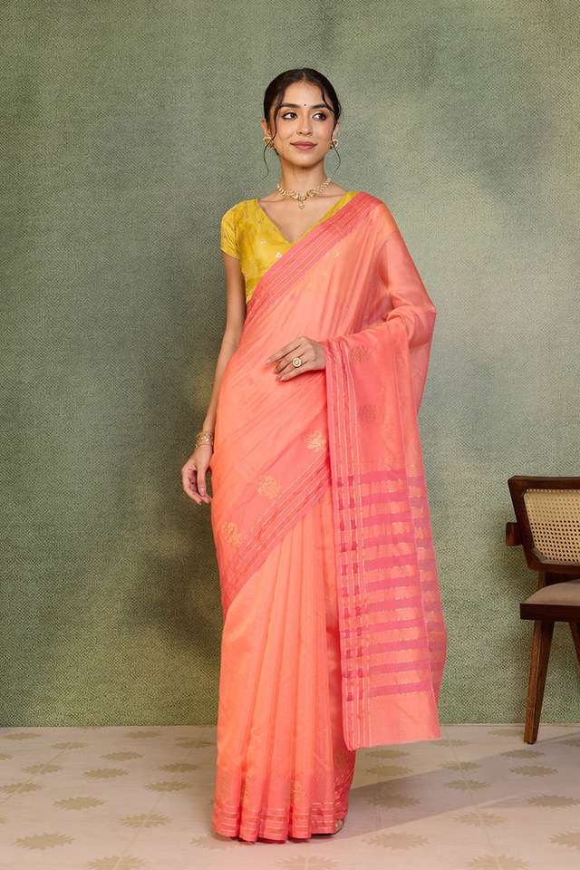 Orange Woven Pure Silk Cotton Chanderi Saree thumbnail image number null