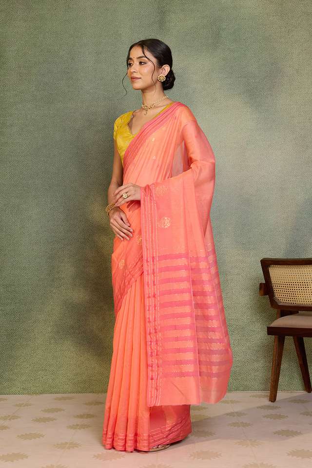 Orange Woven Pure Silk Cotton Chanderi Saree thumbnail image number null