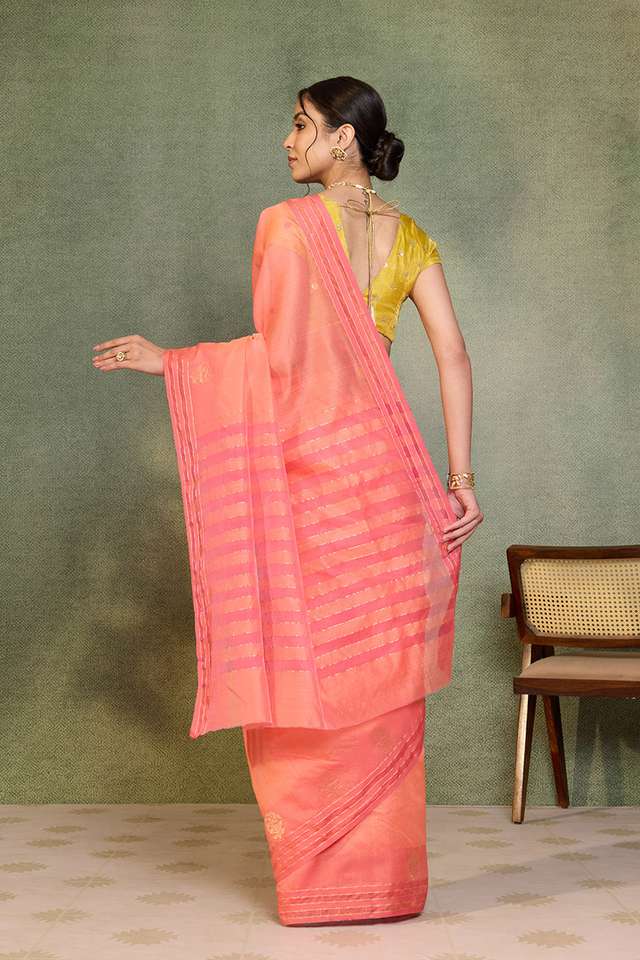 Orange Woven Pure Silk Cotton Chanderi Saree thumbnail image number null