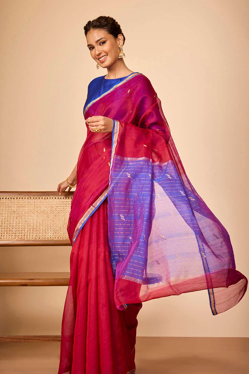 Red Woven Pure Silk Cotton Chanderi Saree image number null