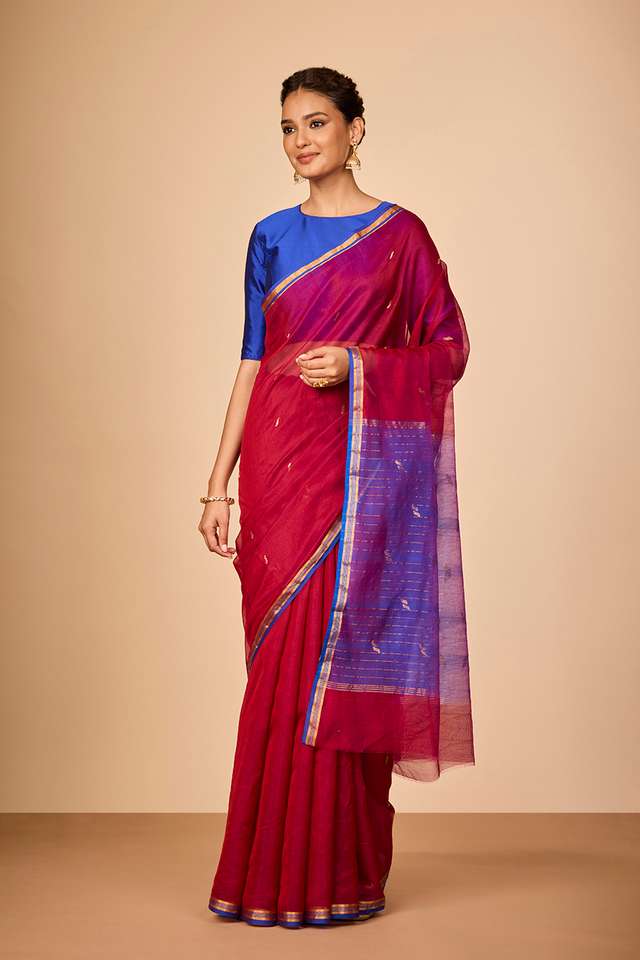 Red Woven Pure Silk Cotton Chanderi Saree thumbnail image number null