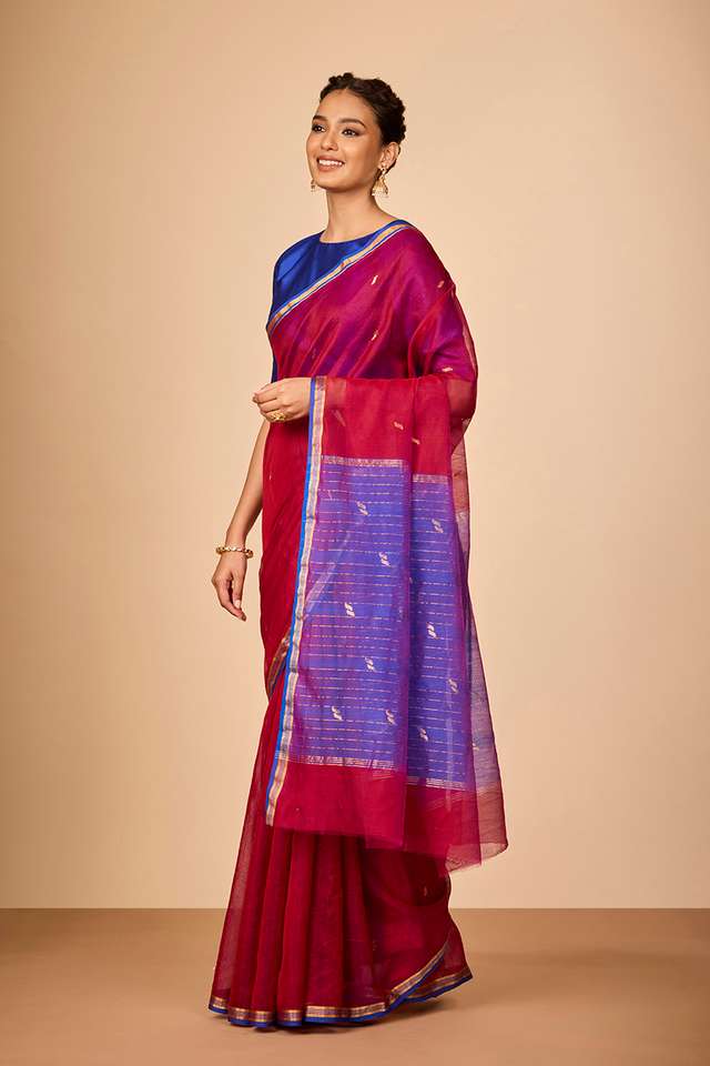 Red Woven Pure Silk Cotton Chanderi Saree thumbnail image number null