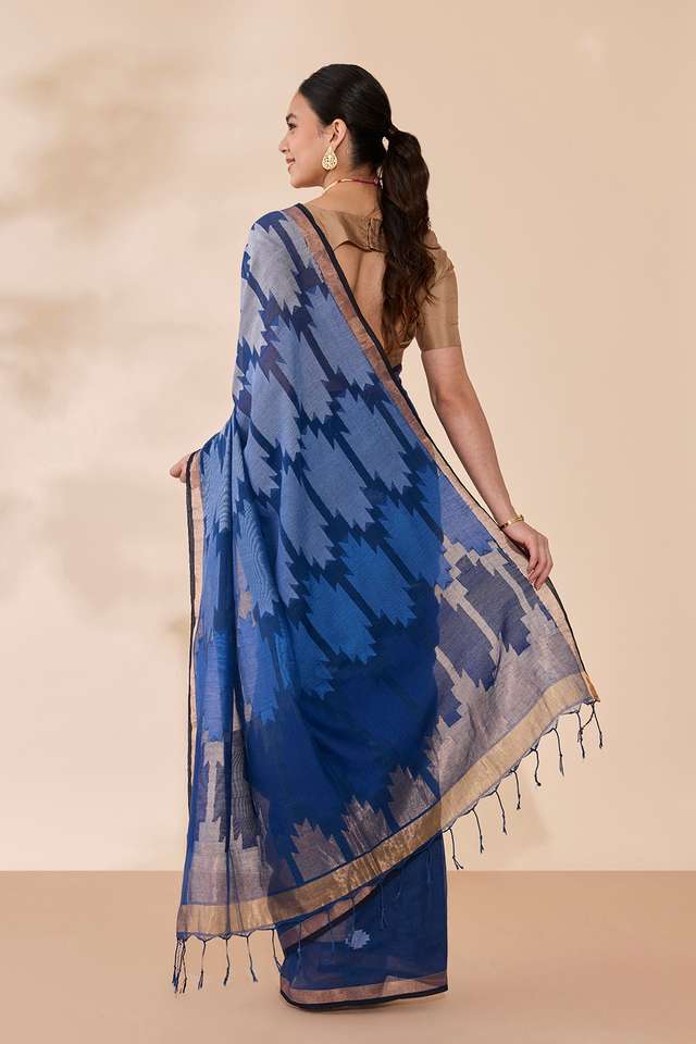 Dark Blue Woven Pure Cotton Bengal Saree thumbnail image number null