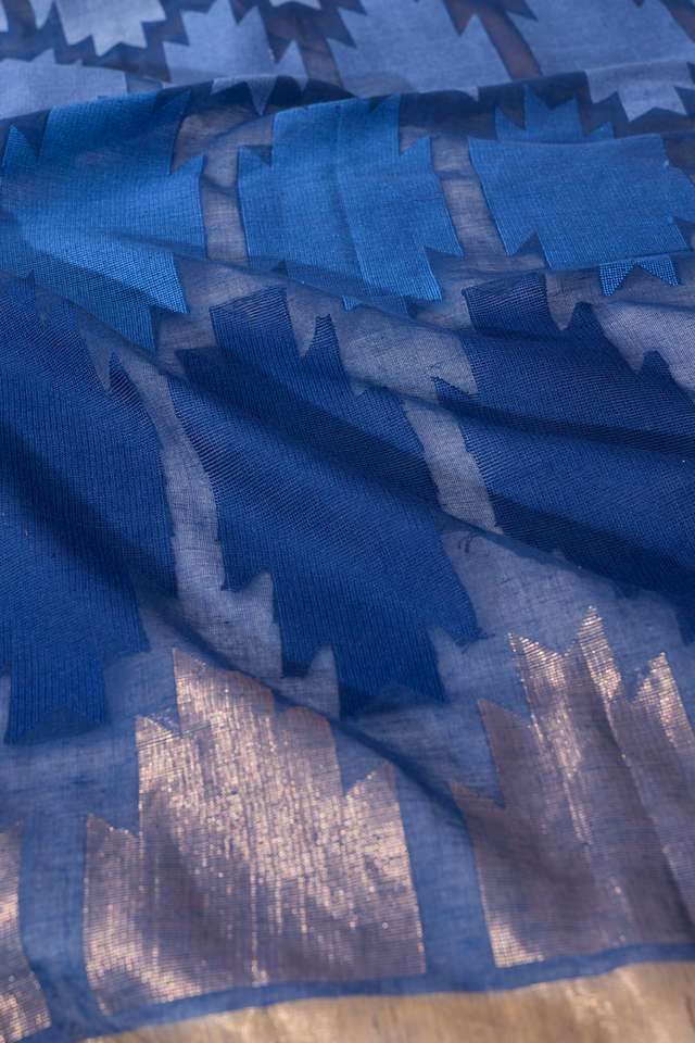 Dark Blue Woven Pure Cotton Bengal Saree thumbnail image number null