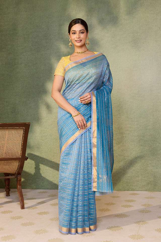 Blue Woven Pure Silk Cotton Saree thumbnail image number null