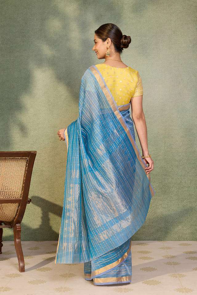 Blue Woven Pure Silk Cotton Saree thumbnail image number null