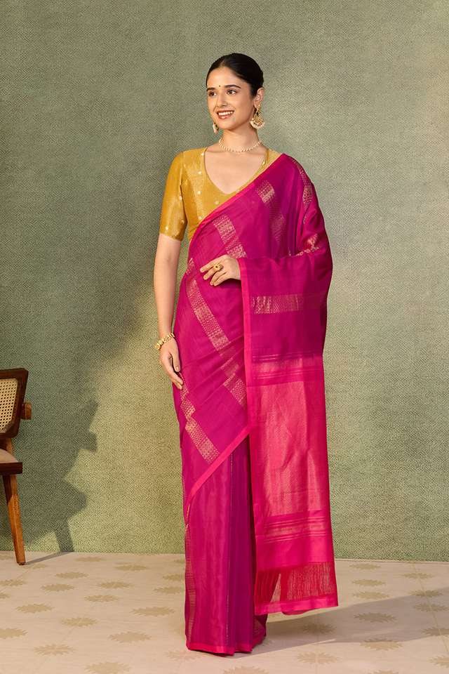Dark Pink Woven Soft Silk Tencel Saree thumbnail image number null