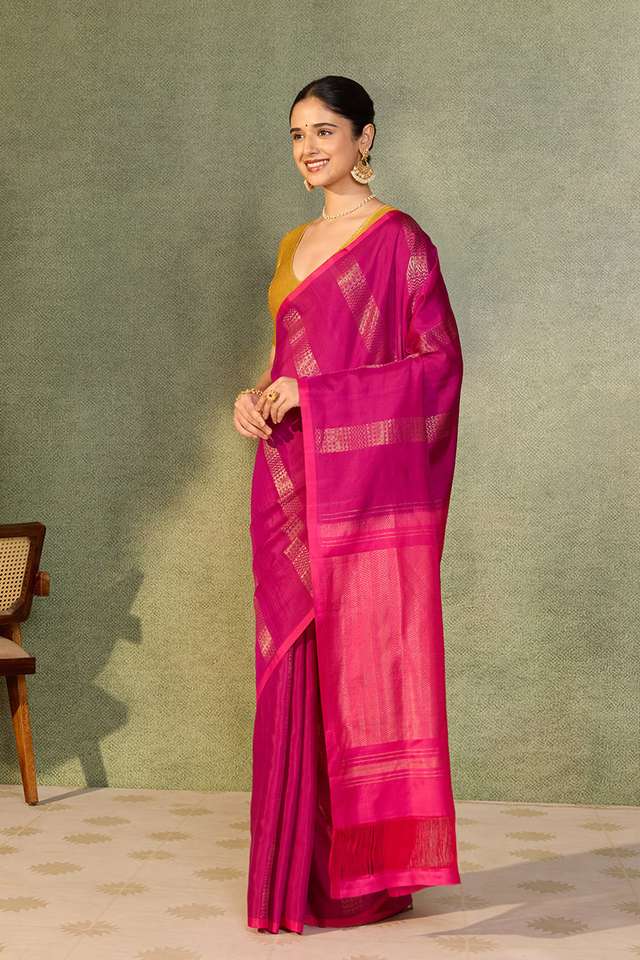 Dark Pink Woven Soft Silk Tencel Saree thumbnail image number null