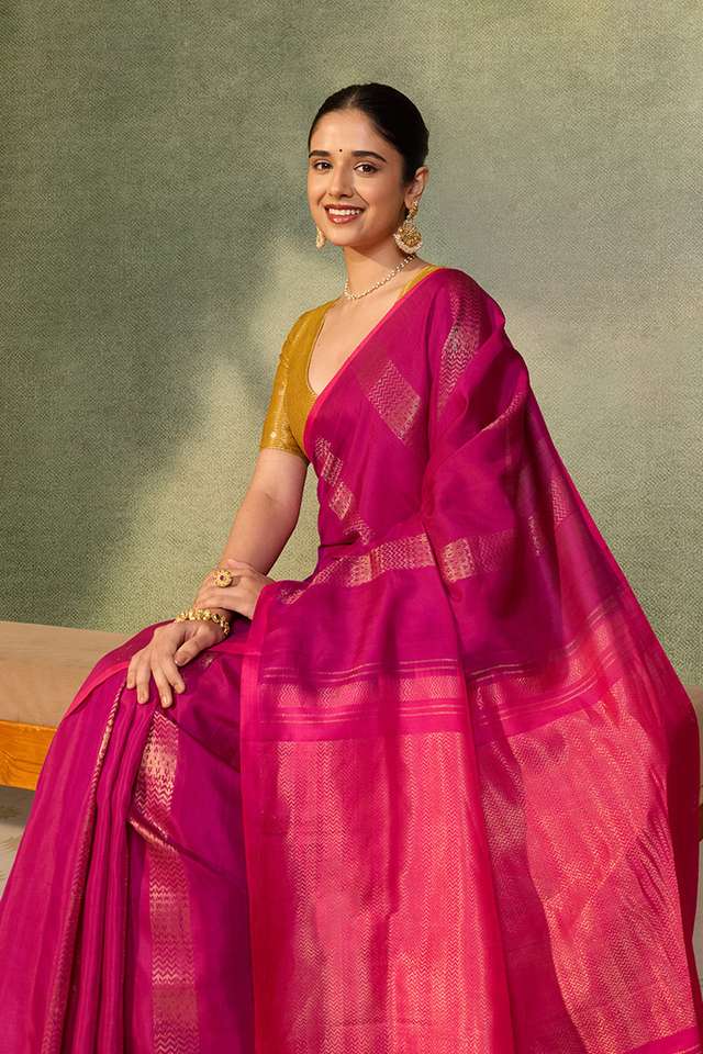 Dark Pink Woven Soft Silk Tencel Saree thumbnail image number null