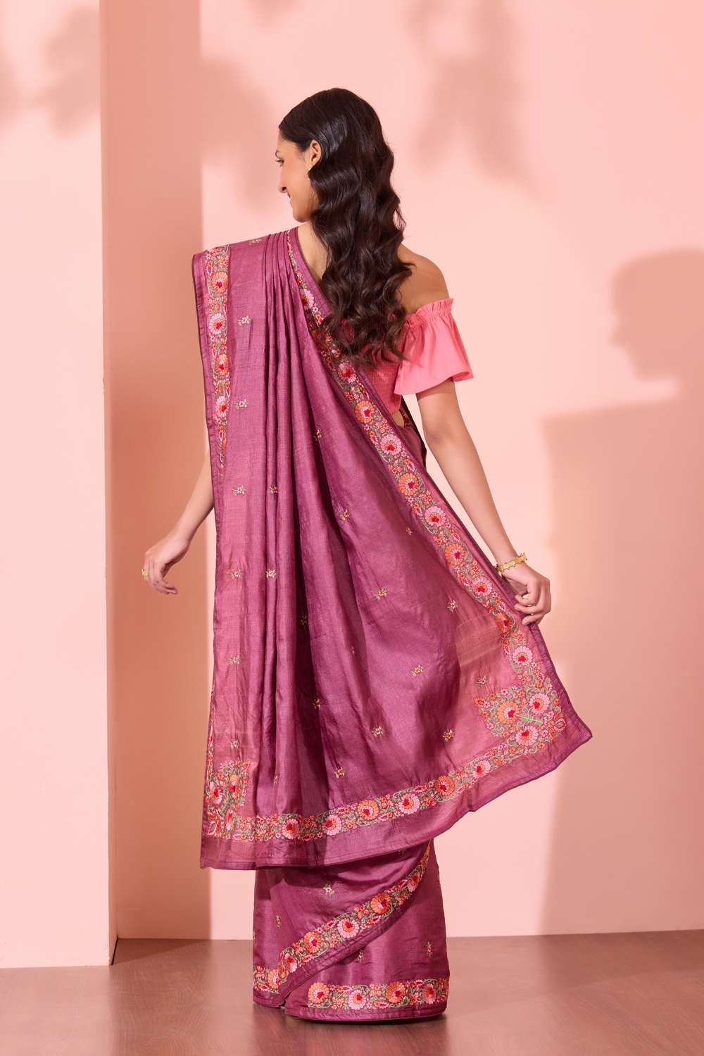 Purple Bengal Pure Tussar Silk Embroidered Saree image number null