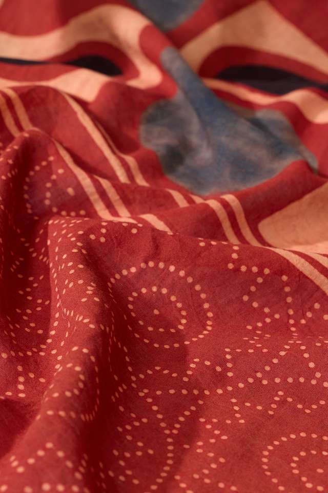 Red Gujarat Pure Cotton Ajrakh Saree thumbnail image number null