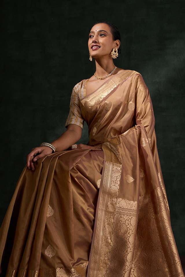 Brown Silk Viscose Kadwa Saree image number