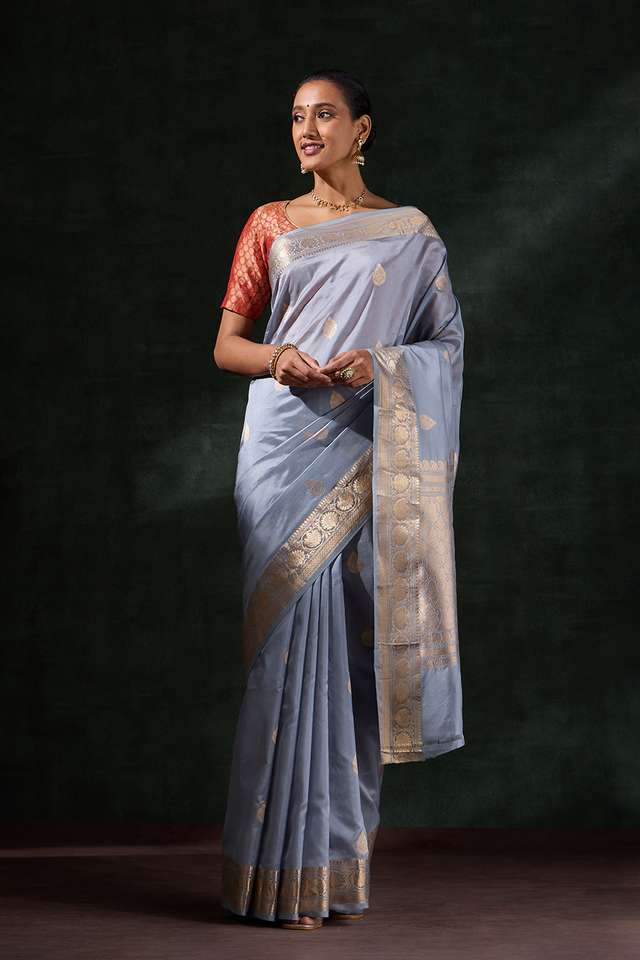 Grey Silk Viscose Kadwa Saree image number