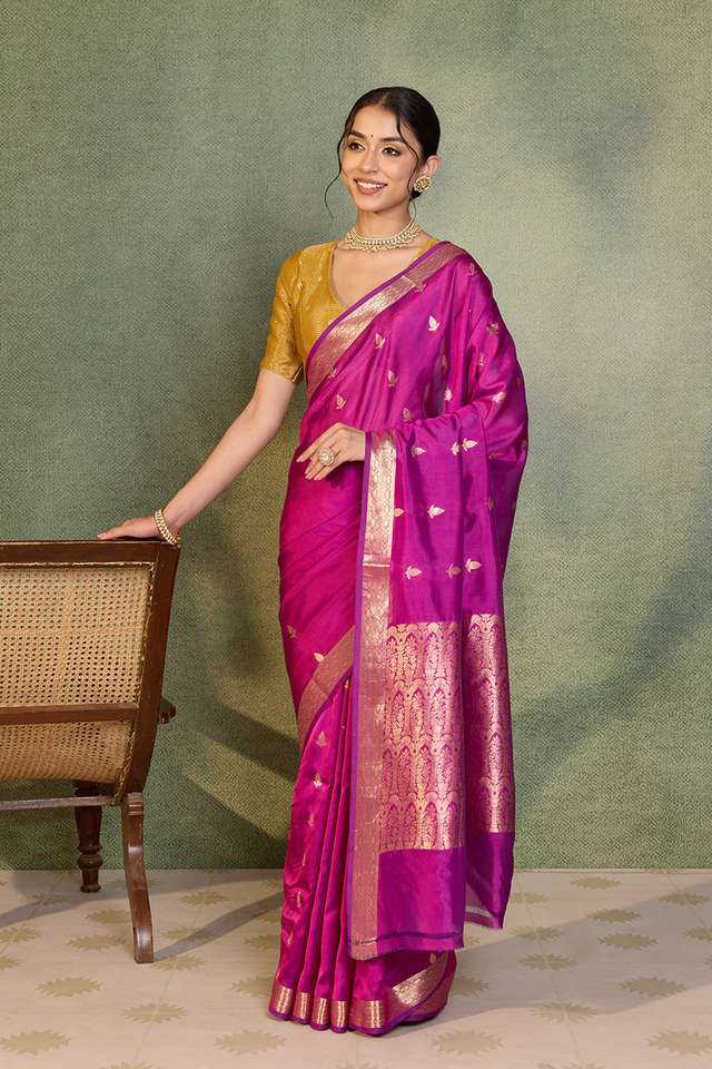 Dark Pink Silk Viscose Cutwork Banarasi Inspired Design Saree thumbnail image number null