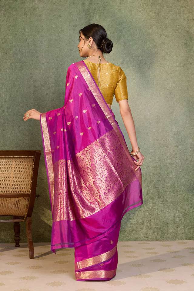 Dark Pink Silk Viscose Cutwork Banarasi Inspired Design Saree thumbnail image number null
