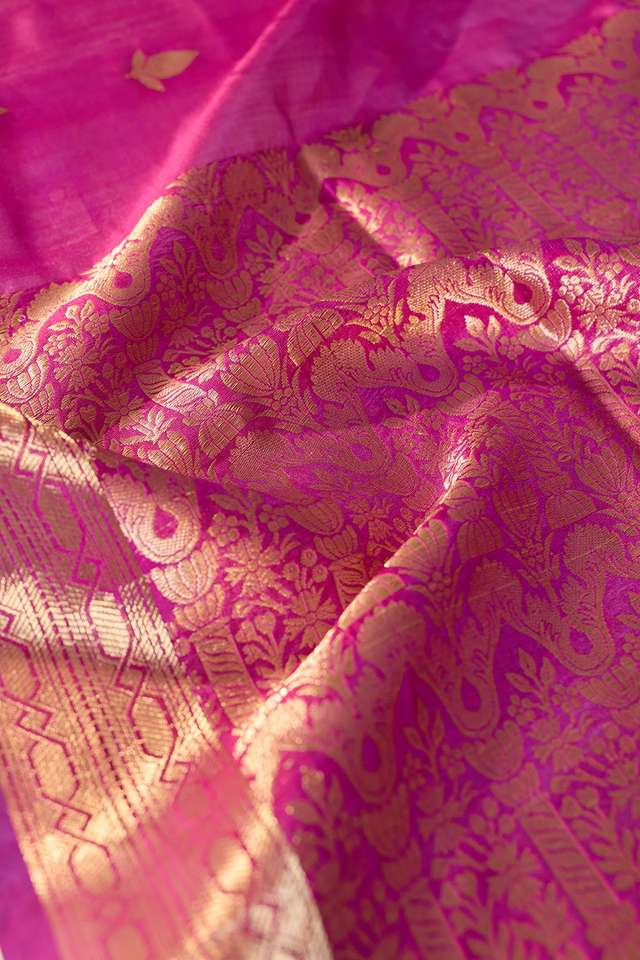 Dark Pink Silk Viscose Cutwork Banarasi Inspired Design Saree thumbnail image number null