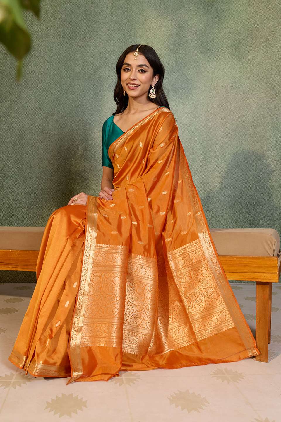 Orange Silk Viscose Cutwork Banarasi Inspired Design Saree