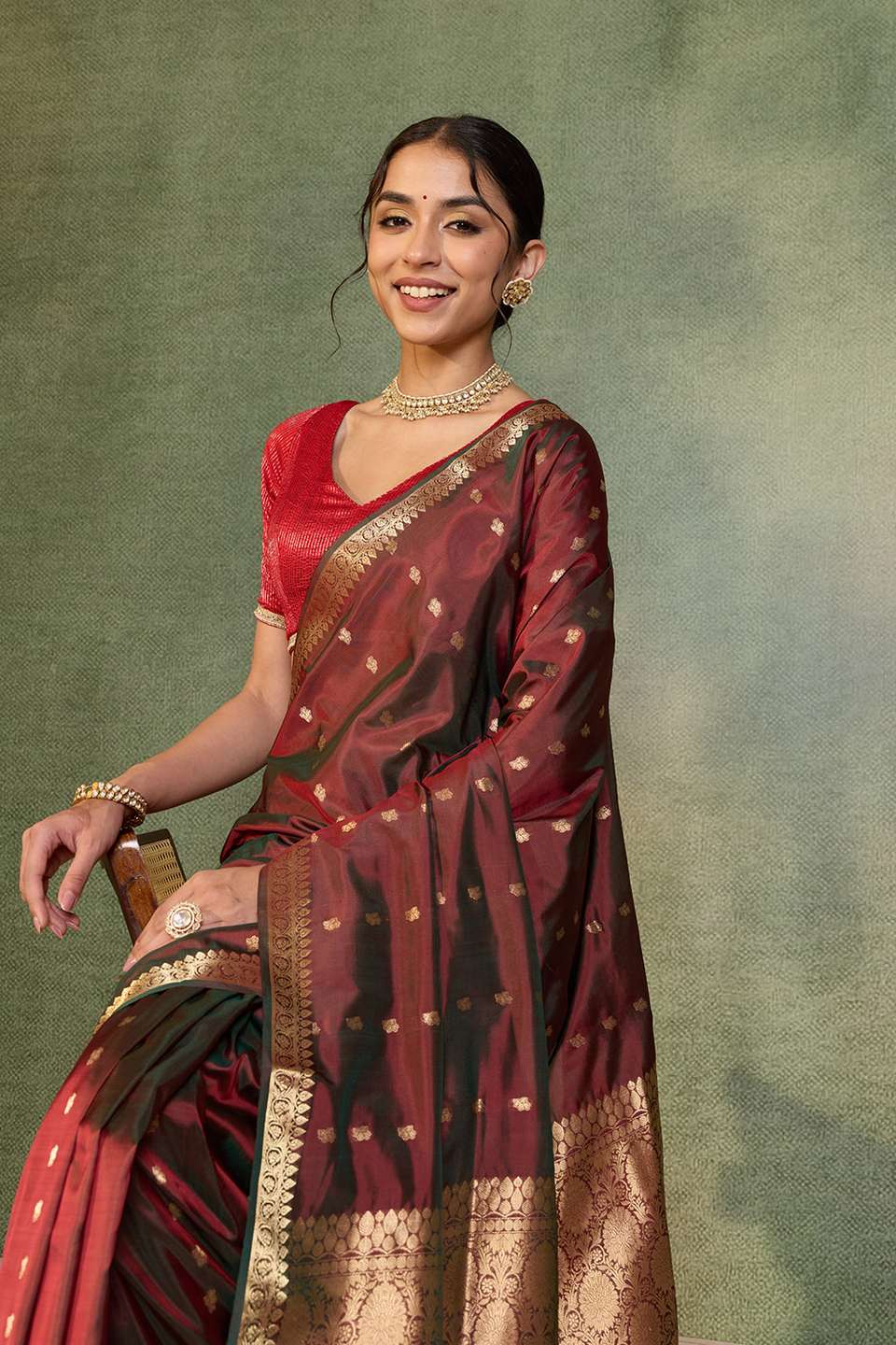 Red Silk Viscose Cutwork Banarasi Inspired Design Saree