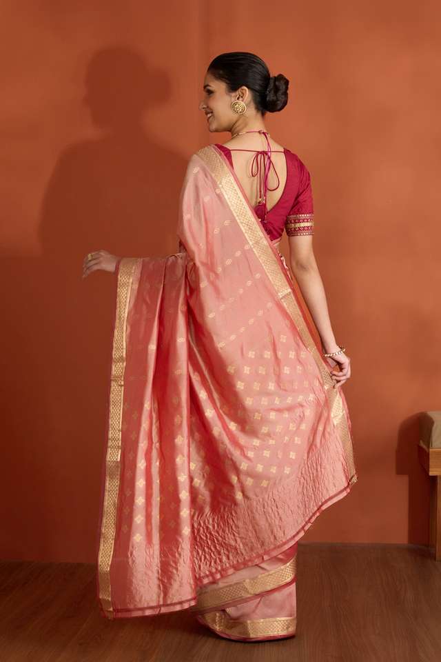 Light Red Silk Viscose Cutwork Banaras Inspired Design Saree thumbnail image number null