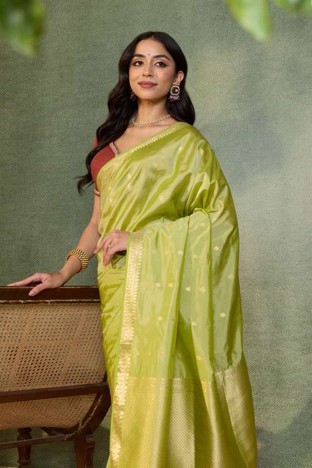 Light Green Silk Viscose Cutwork Banarasi Inspired Design Saree image number