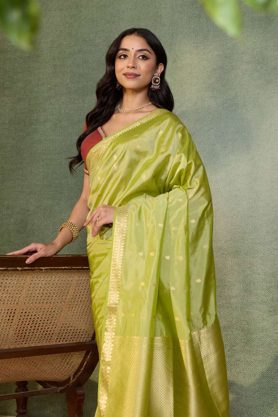 Light Green Silk Viscose Cutwork Banarasi Inspired Design Saree