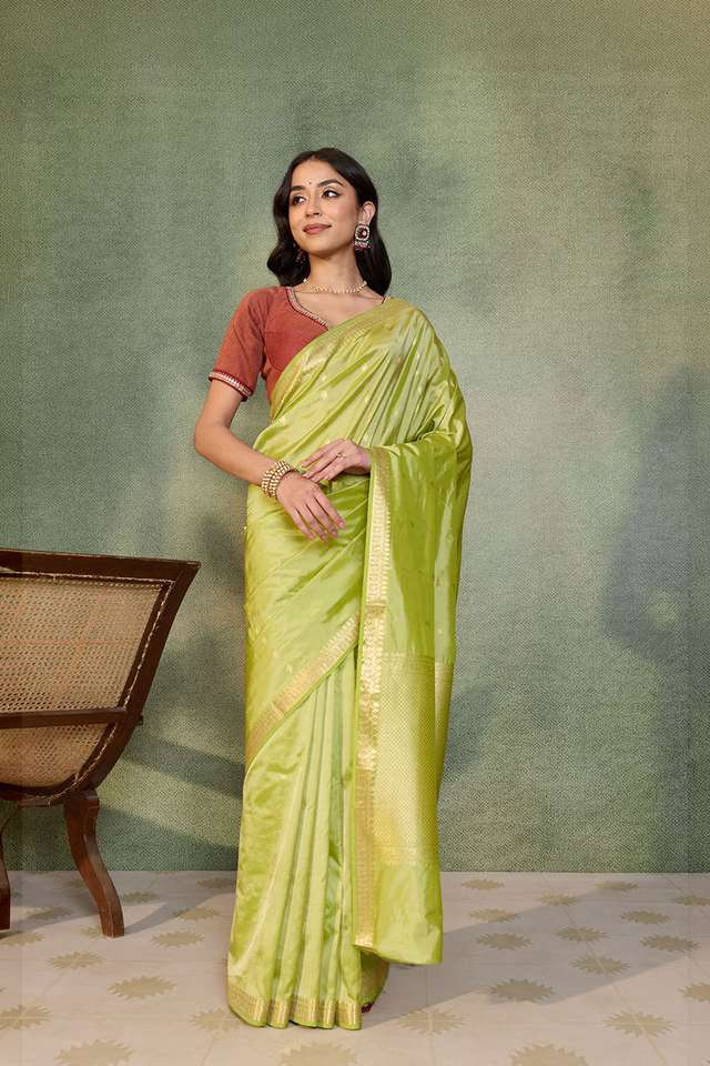 Light Green Silk Viscose Cutwork Banarasi Inspired Design Saree thumbnail image number null