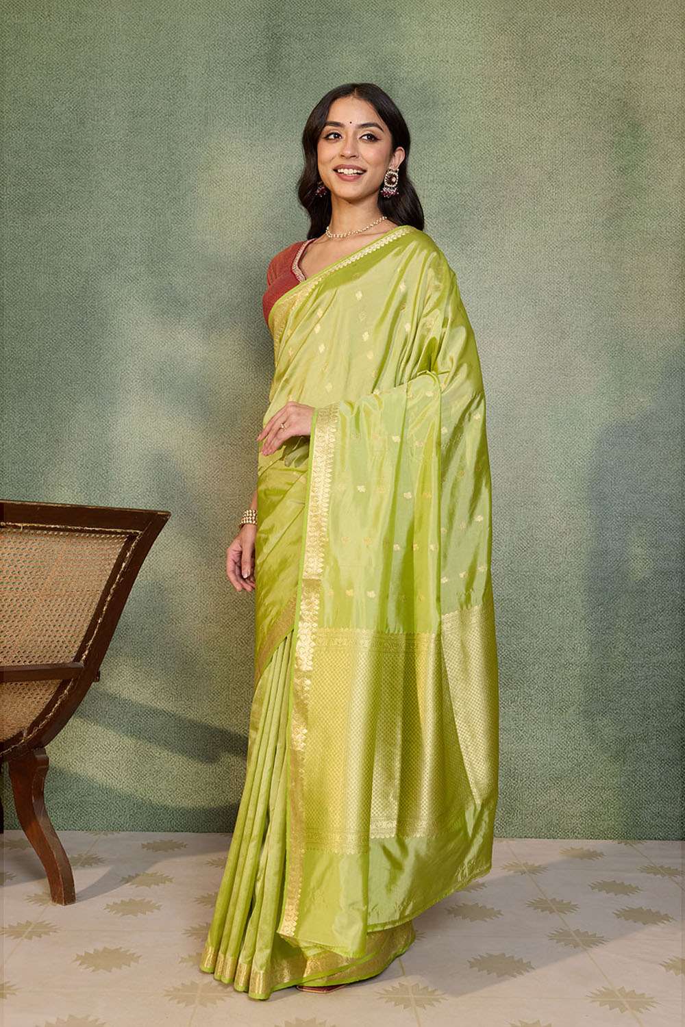 Light Green Silk Viscose Cutwork Banarasi Inspired Design Saree image number null