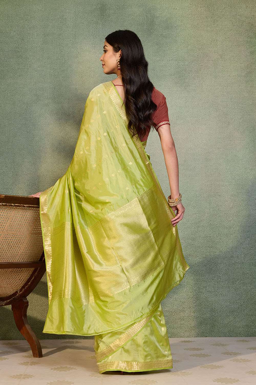 Light Green Silk Viscose Cutwork Banarasi Inspired Design Saree image number null
