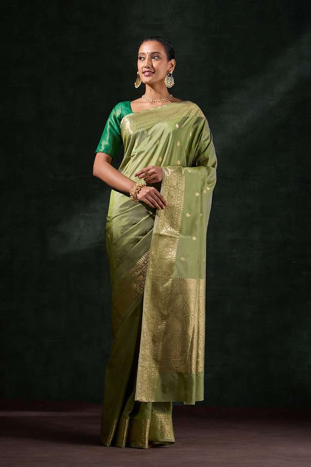 Green Silk Viscose Kadwa Saree thumbnail image number null