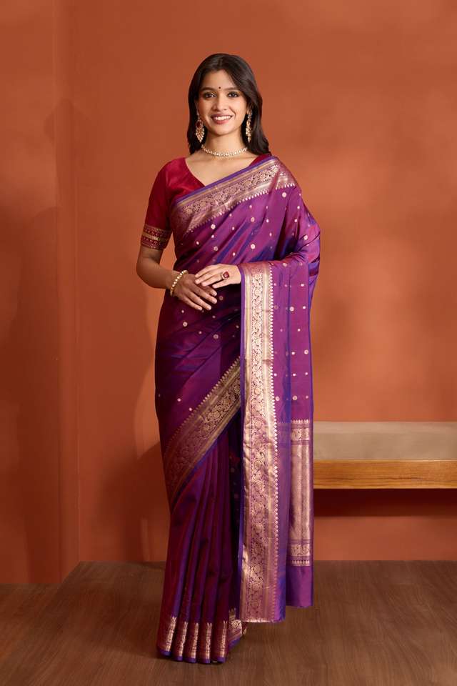 Purple Silk Viscose Banarasi Design Cutwork Saree thumbnail image number null